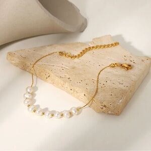 Freshwater Pearl Adjustable 18k Gold Plated Stainless Steel Bracelet